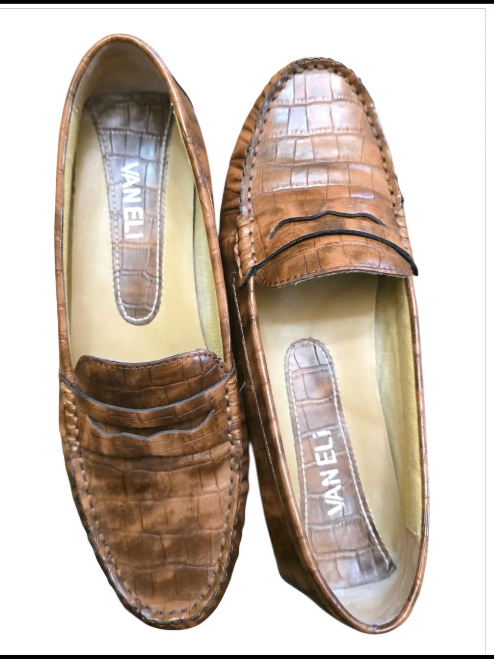 Vaneli Women’s Brown Croc-Embossed Leather Alanna Loafers Sz 7N